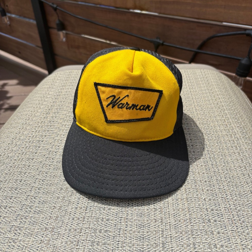 Americap Trucker Hat Mens Large Yellow Black Fair Vintage Warman Patch Snapback
